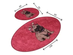 Alfombra De Baño|Ropa De Cama-Alfombra de baño Set (2 piezas) Pink Pug Multicolor