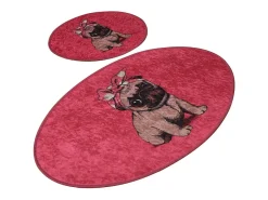 Alfombra De Baño|Ropa De Cama-Alfombra de baño Set (2 piezas) Pink Pug Multicolor