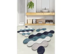 Alfombra De Baño|Ropa De Cama-Alfombra de baño Set (2 piezas) Circle azul oscuro beige blanco Multicolor