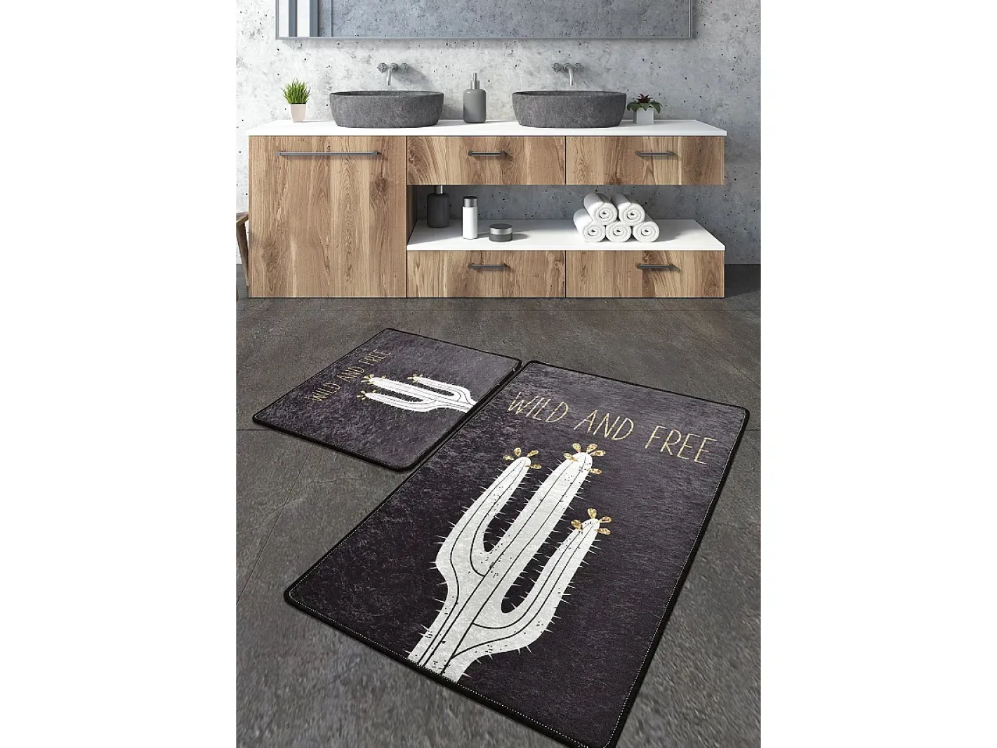 New Alfombra de baño Set (2 piezas) Wild and Free DJT blanco negro Multicolor
