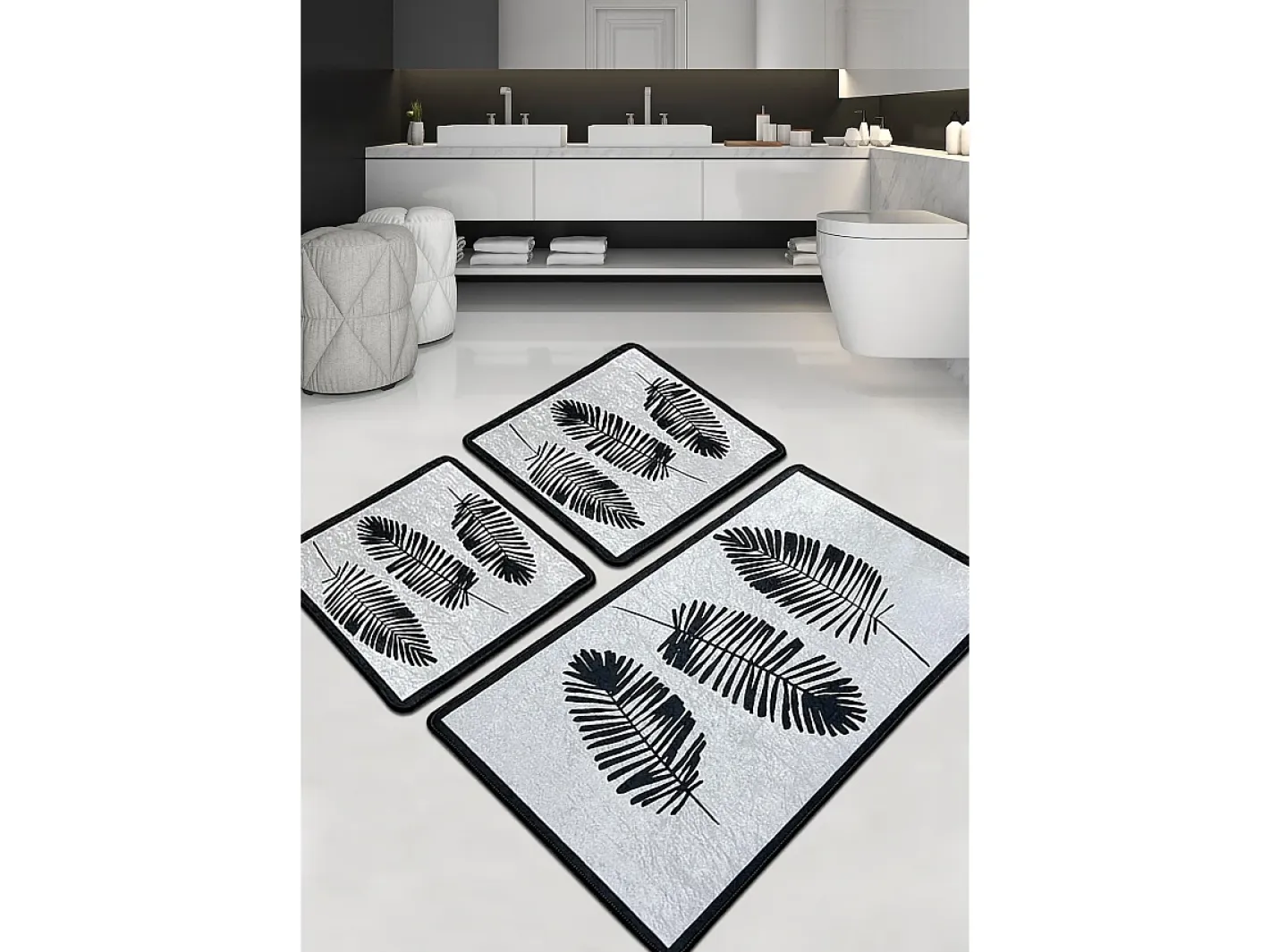 Alfombra De Baño|Ropa De Cama-Alfombra de baño Set (3 piezas) Hoja Djt Multicolor