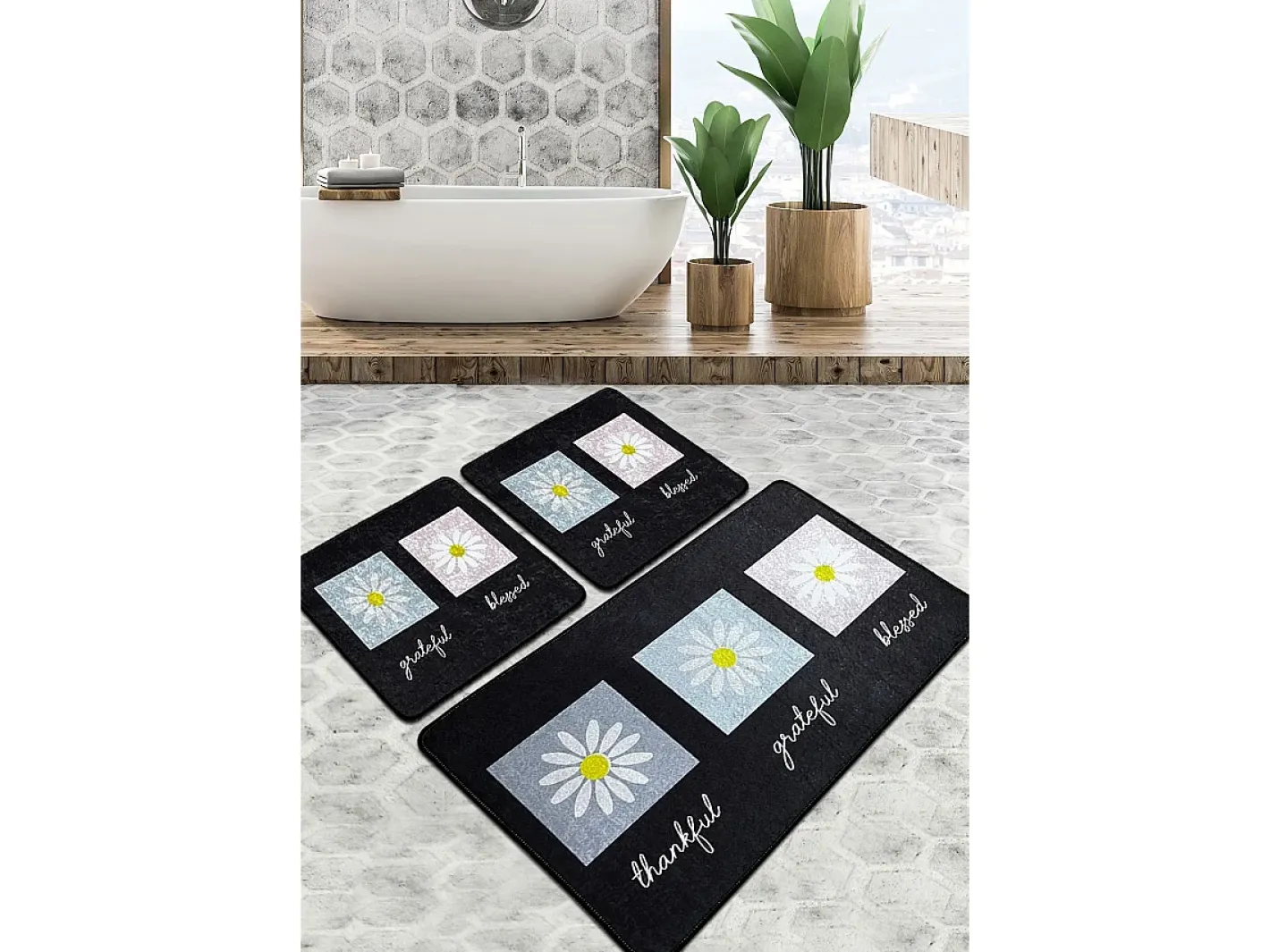 Alfombra De Baño|Ropa De Cama-Alfombra de baño Set (3 piezas) Blessed Djt Multicolor
