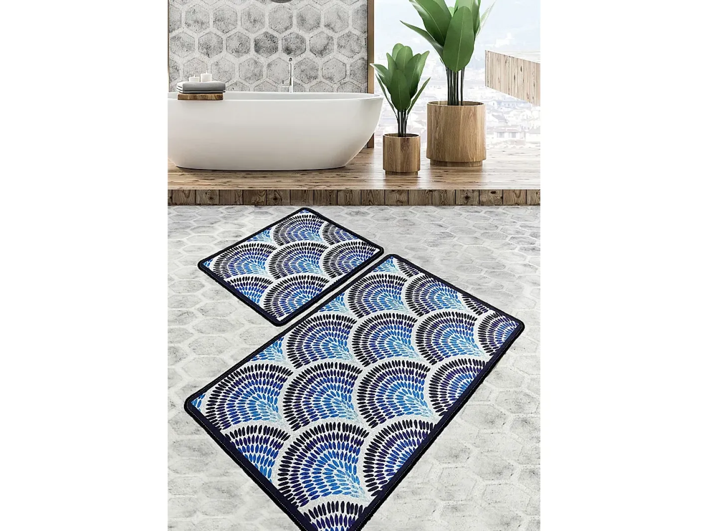 Alfombra de baño Set (3 piezas) Azul Multicolor Discount