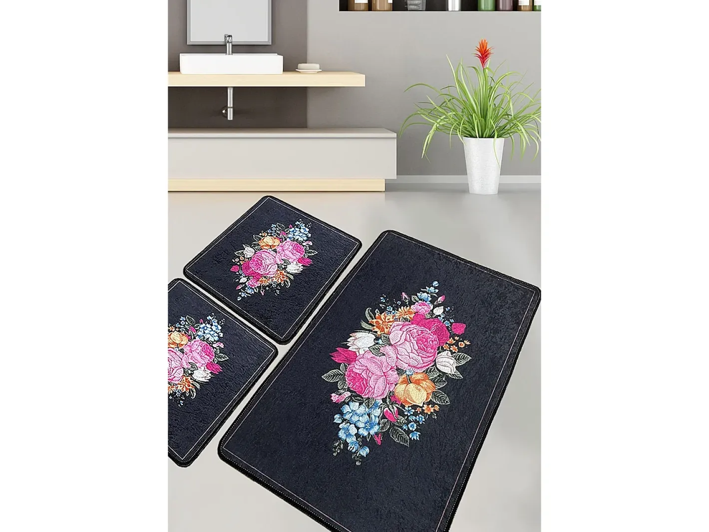 Alfombra de baño Set (3 piezas) Blomst Multicolor Discount