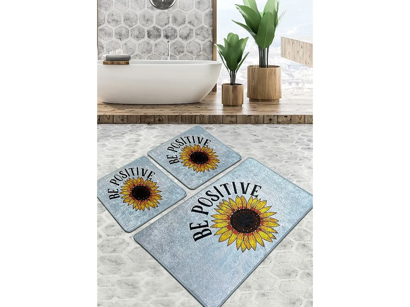 Alfombra De Baño|Ropa De Cama-Alfombra de baño Set (3 piezas) Be Positive Djt Multicolor