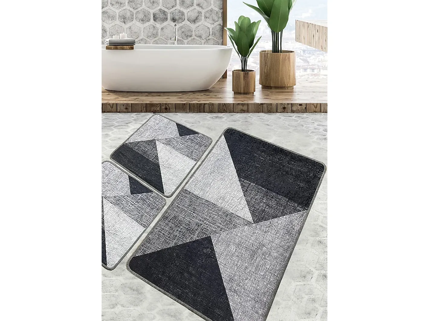 Alfombra De Baño|Ropa De Cama-Alfombra de baño Set (3 piezas) Phell v2 gris Multicolor