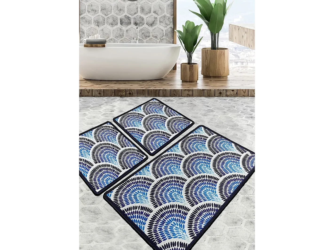 Alfombra De Baño|Ropa De Cama-Alfombra de baño Set (2 piezas) Azul Multicolor