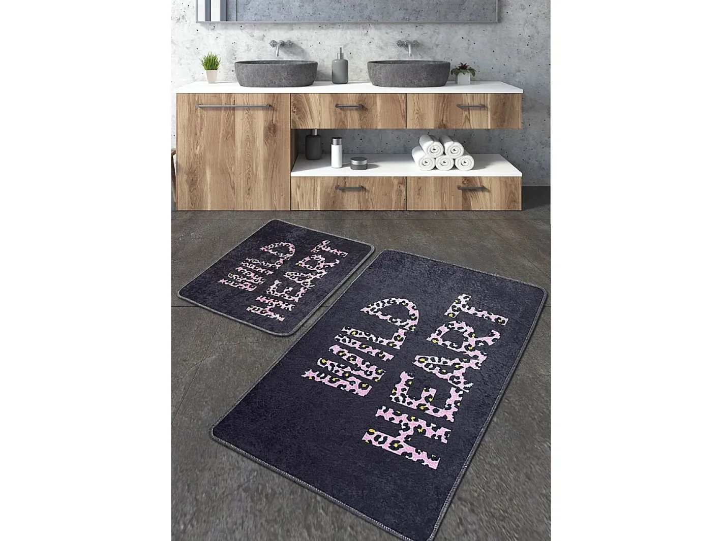 Alfombra De Baño|Ropa De Cama-Alfombra de baño Set (2 piezas) Wild Heart Djt Multicolor