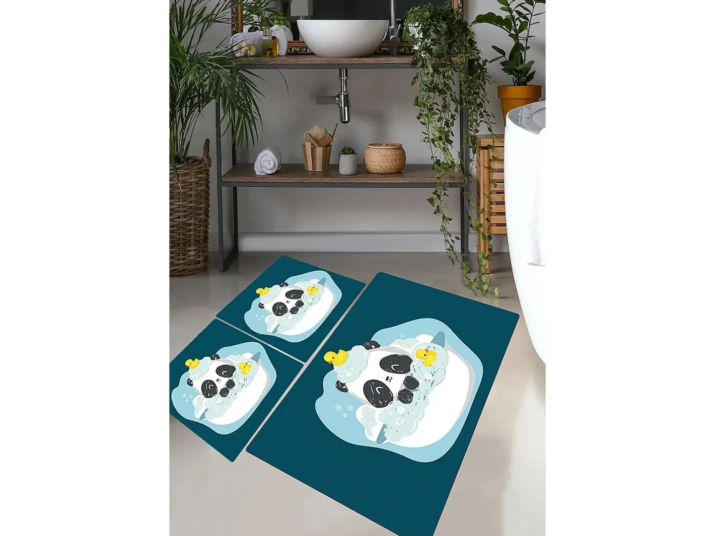 Alfombra de baño Set (3 piezas) Panda In The Water Multicolor