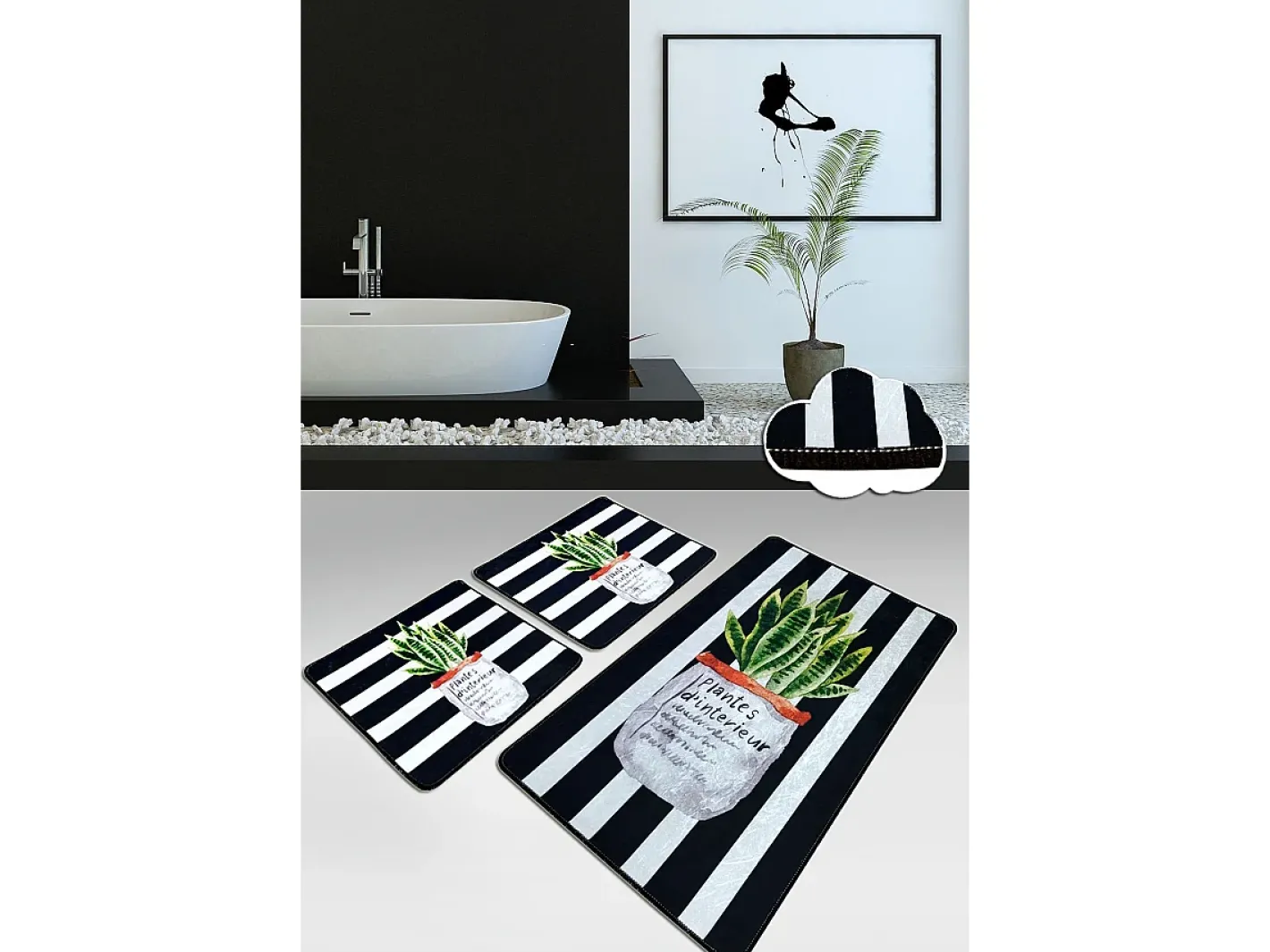 Alfombra de baño Set (3 piezas) Aloevera Multicolor New