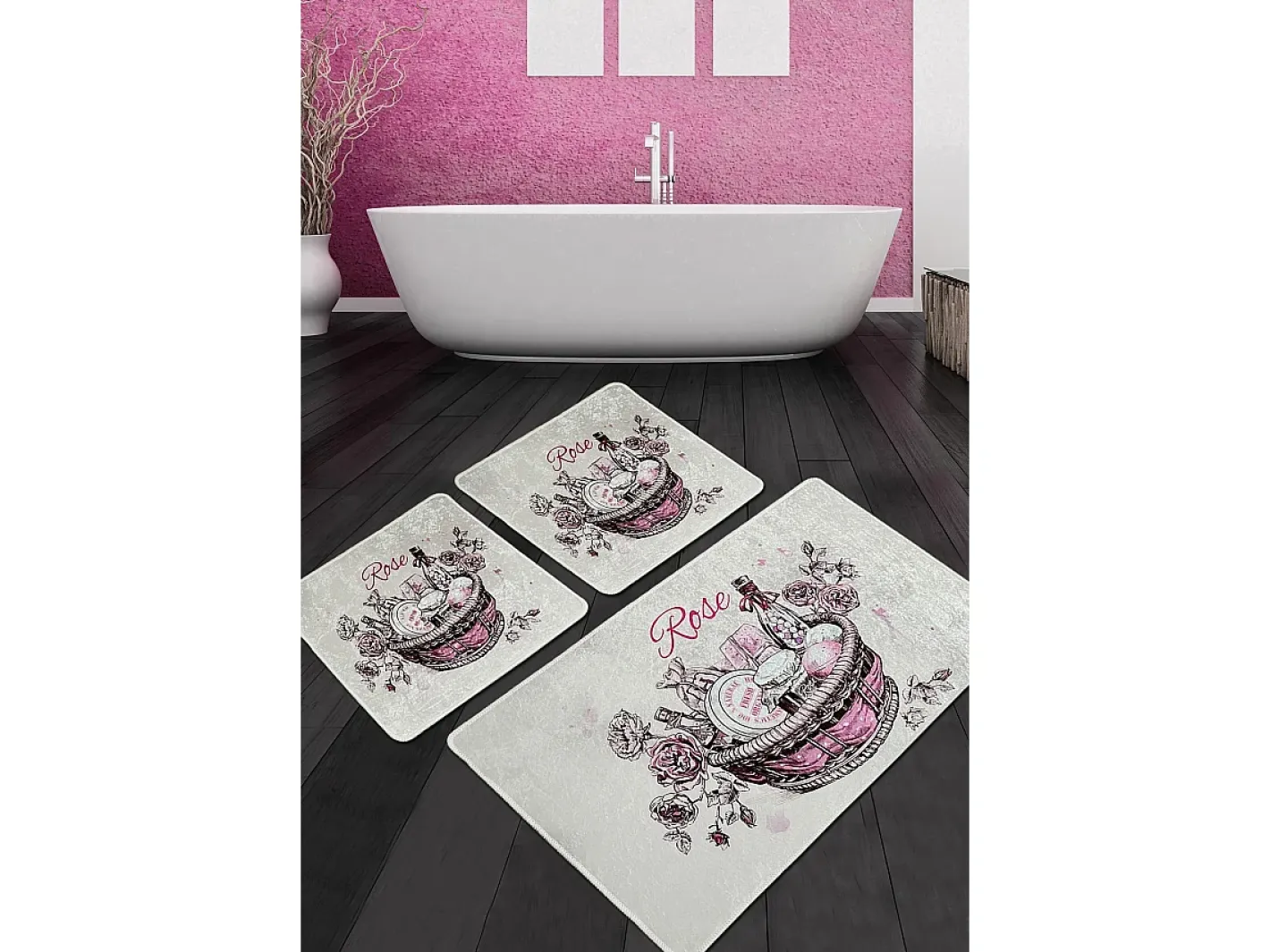 Alfombra de baño Set (3 piezas) Rose Basket Djt Multicolor
