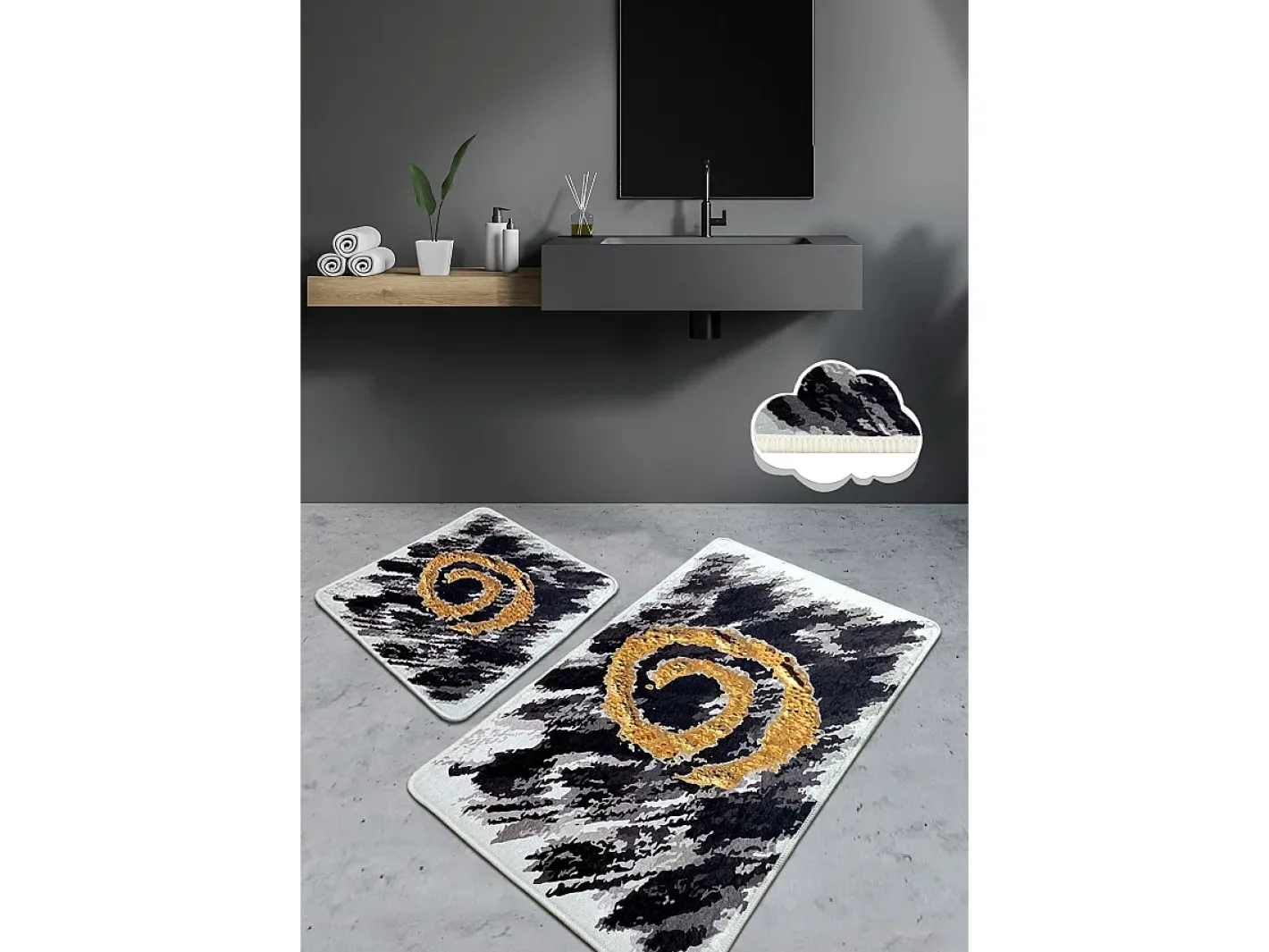 Online Alfombra de baño Set (2 piezas) Dagger oro blanco negro Multicolor
