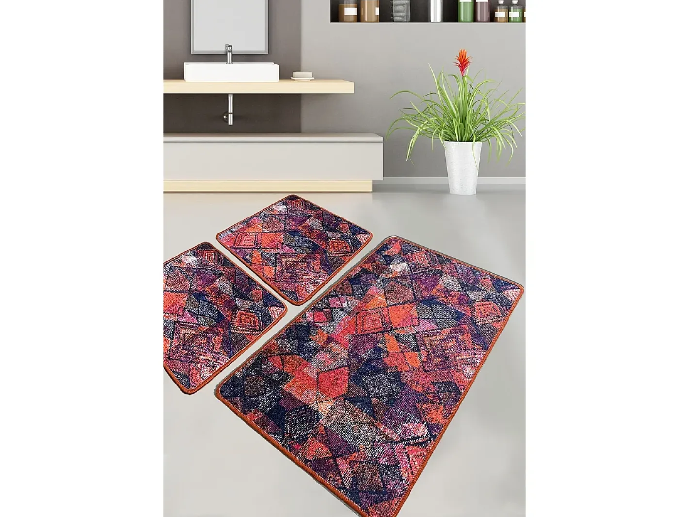Alfombra de baño Set (3 piezas) Monica Multicolor