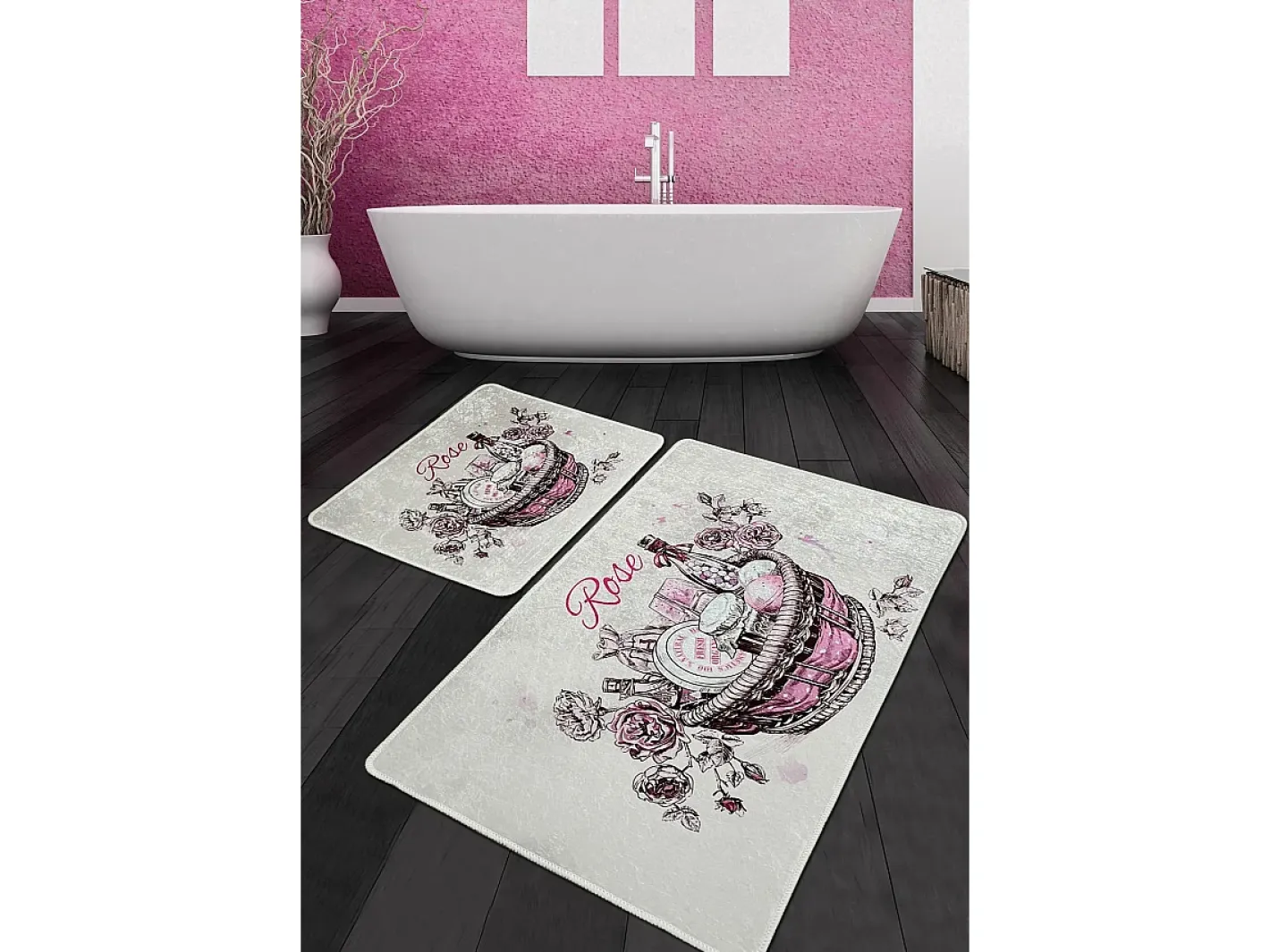 Alfombra de baño Set (2 piezas) Rose Basket Djt Multicolor New