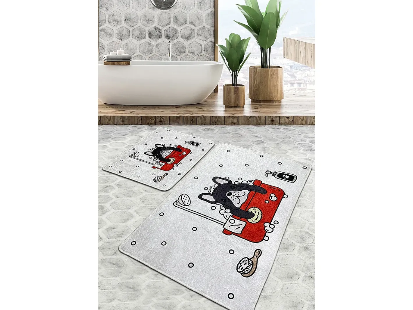 Alfombra de baño Set (2 piezas) Dogs Shower Djt Multicolor
