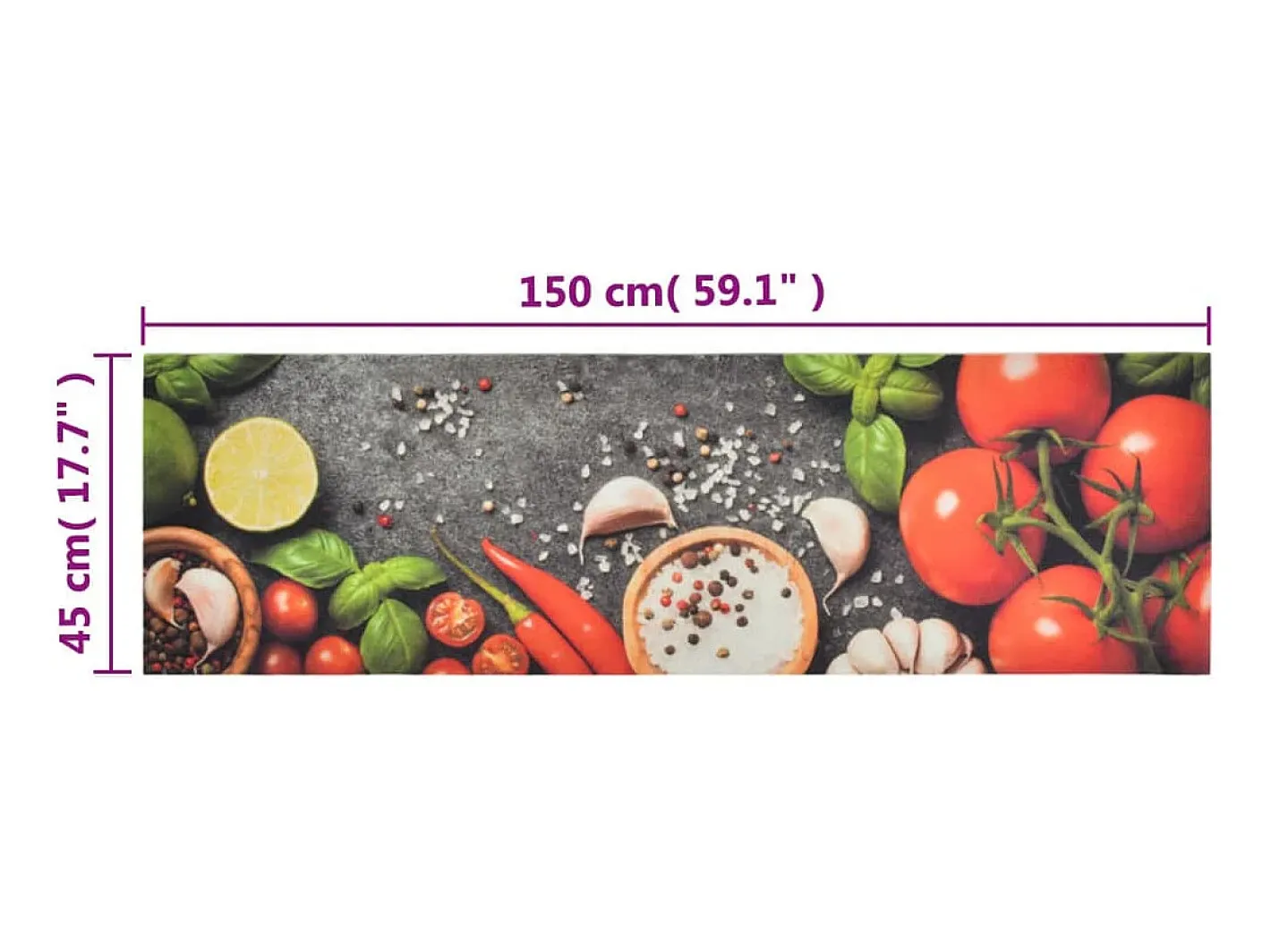 Discount Alfombra de cocina lavable terciopelo dibujo verduras 45x150 cm ES980126 Multicolor