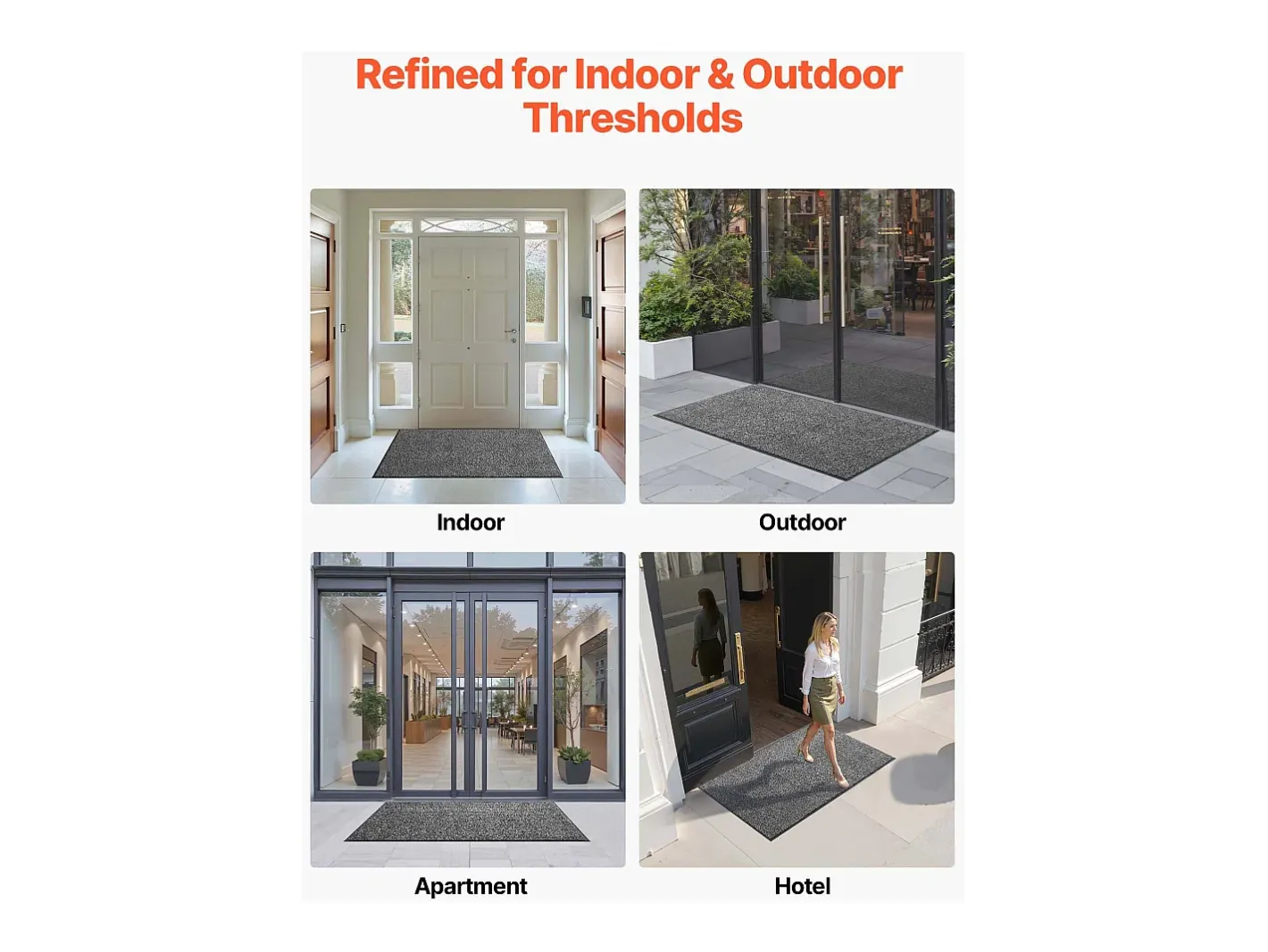 Felpudo-Alfombra de Entrada SucceBuy, 152,4 x 91,4 cm, Felpudo Exterior Interior con Reverso Antideslizante PVC, Resistente Y Lavable, Atrapa Polvo, Gris Negro