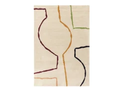 Alfombra De Salón-Alfombra de estilo medio siglo, hecha a mano 100% lana - 160x230cm - crema, verde, ocre, burdeos, negro - Reef Linear Multicolor