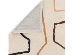 Alfombra de estilo medio siglo, hecha a mano 100% lana - 200x290cm - crema, verde, ocre, burdeos, negro - Reef Linear Multicolor
