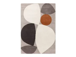 New Alfombra de estilo medio siglo, hecha a mano 100% lana - 200x290cm - gris, crema, naranja - Reef Mid Century Plateado