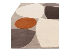 New Alfombra de estilo medio siglo, hecha a mano 100% lana - 200x290cm - gris, crema, naranja - Reef Mid Century Plateado