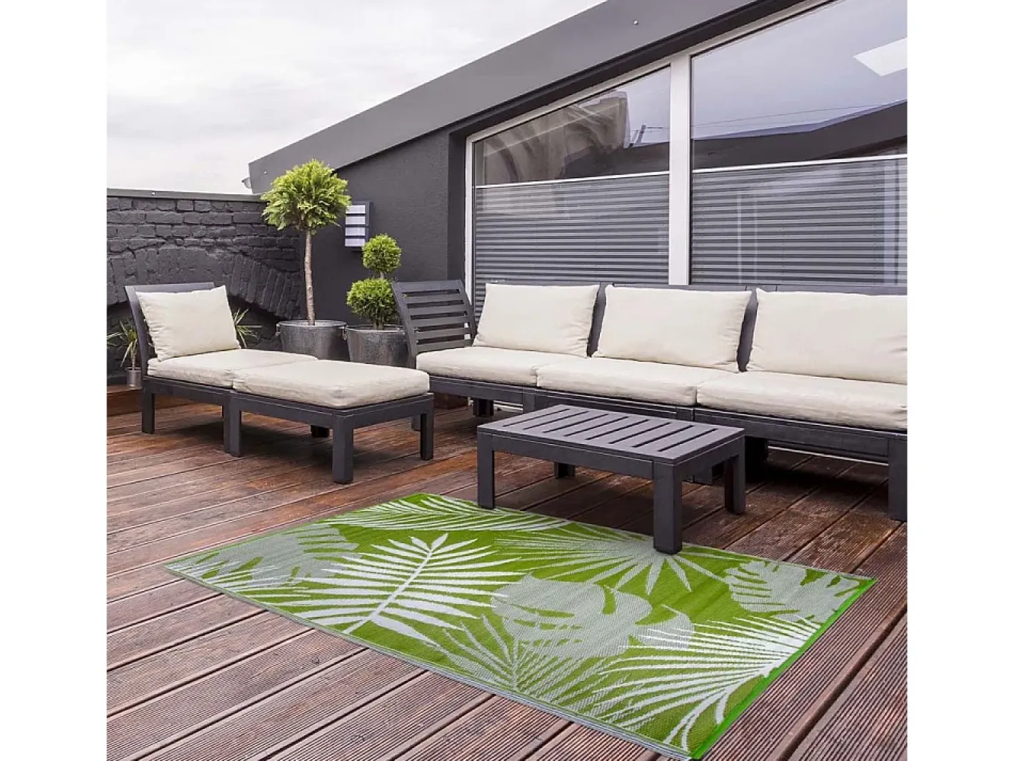 ESSCHERT DESIGN Alfombra de jardín de polipropileno con hojas de selva Verde Discount