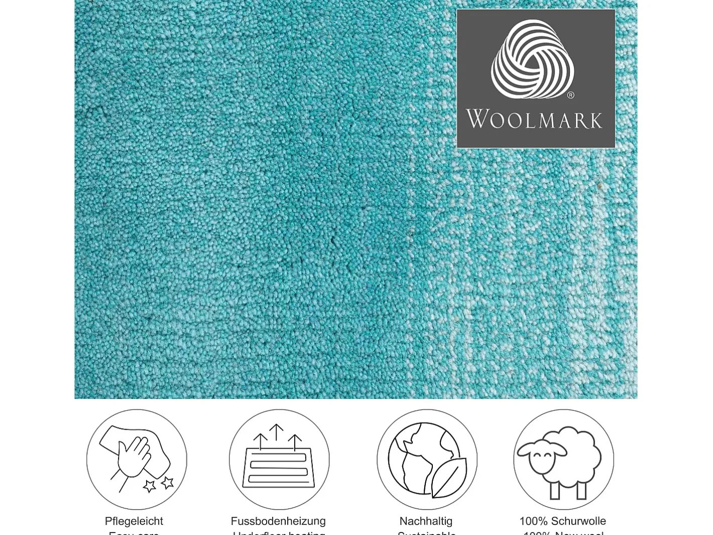 Alfombra De Salón-Alfombra de lana con degradado de color 90x160 cm Turquesa Wool Comfort Azul turquesa