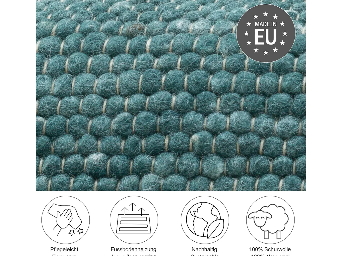 Alfombra De Salón-Alfombra de lana reversible tejida a mano 90x160 cm Petróleo Alpen Verde