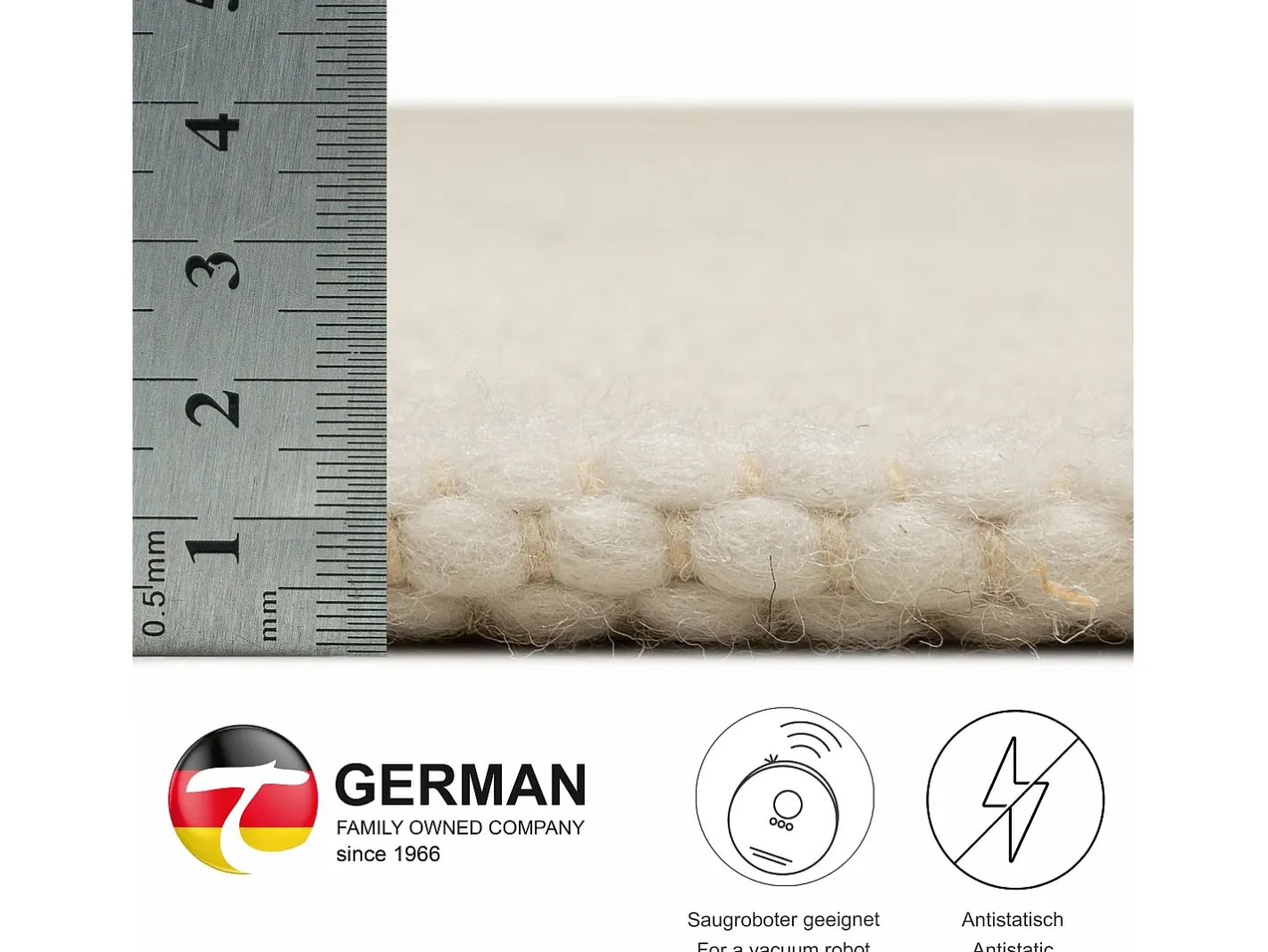 Alfombra de lana reversible tejida a mano 170x240 cm Lana Blanca Alpen Crema Hot