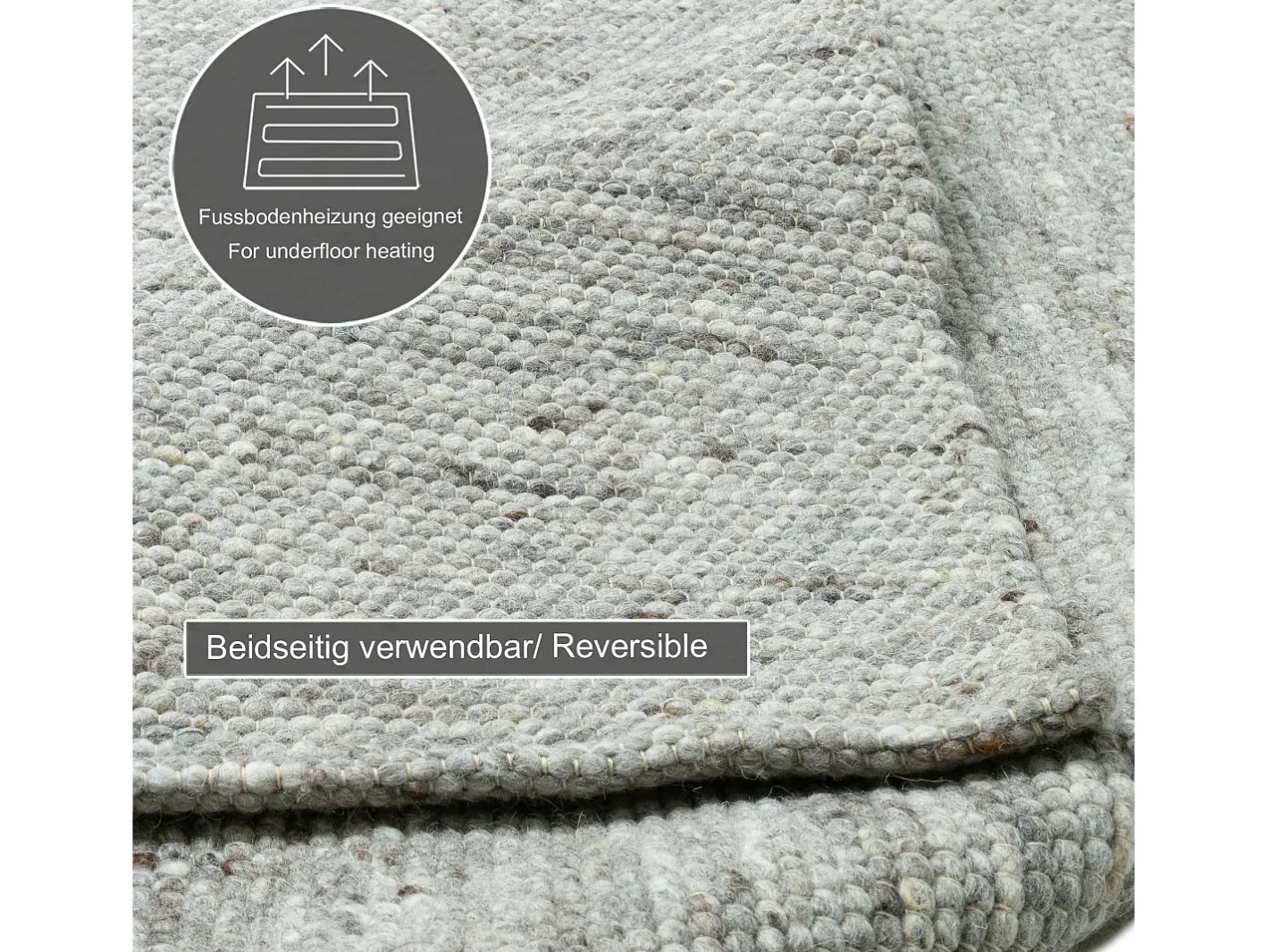 Alfombra De Salón-Alfombra de lana reversible tejida a mano 120x180 cm Gris natural Alpen Beige