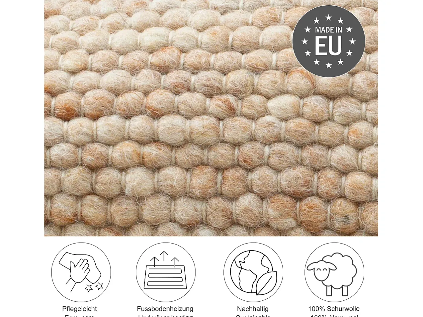 Discount Alfombra de lana reversible tejida a mano 70x140 cm Beige oscuro Alpen Naranja claro
