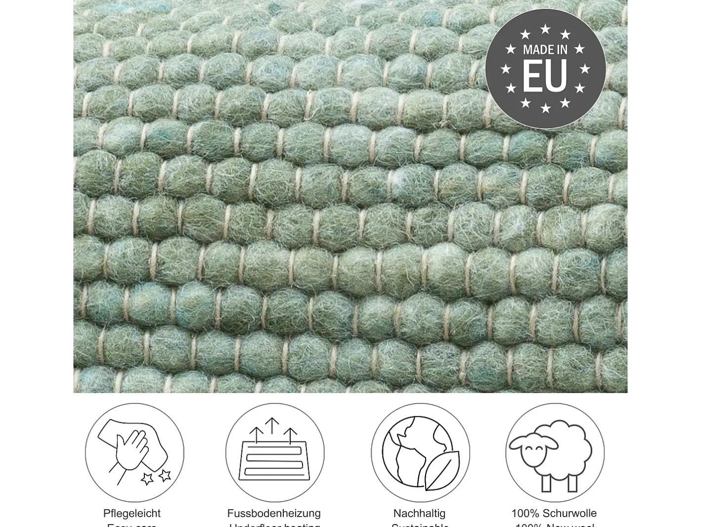 Alfombra De Salón-Alfombra de lana reversible tejida a mano 70x140 cm Alpen Verde