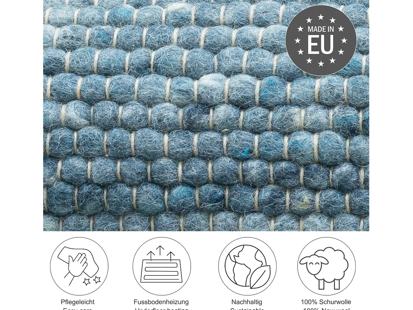 Alfombra De Salón-Alfombra de lana reversible tejida a mano 90x160 cm Alpen Azul