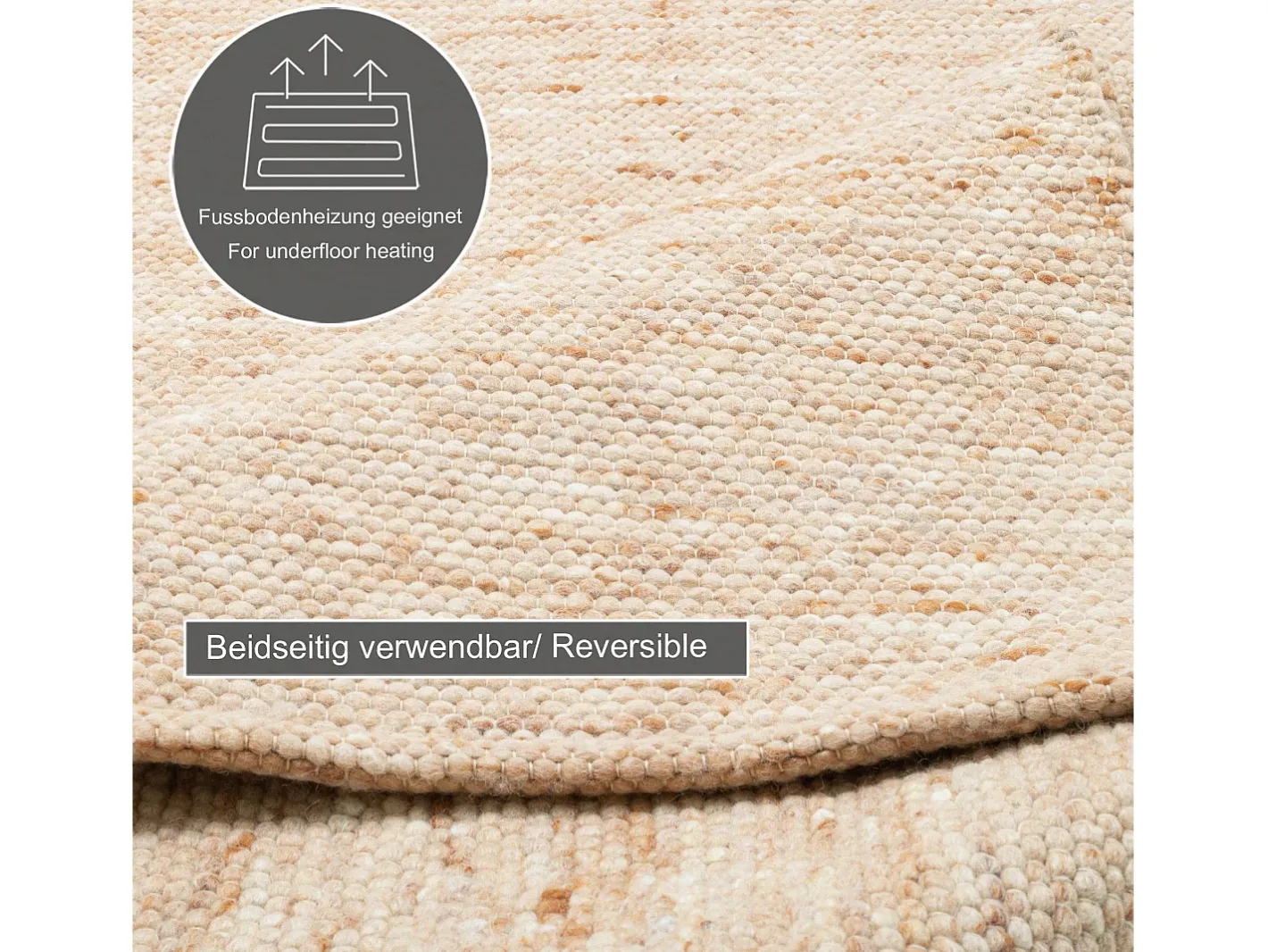 Alfombra de lana reversible tejida a mano 120x180 cm Beige oscuro Alpen Naranja claro