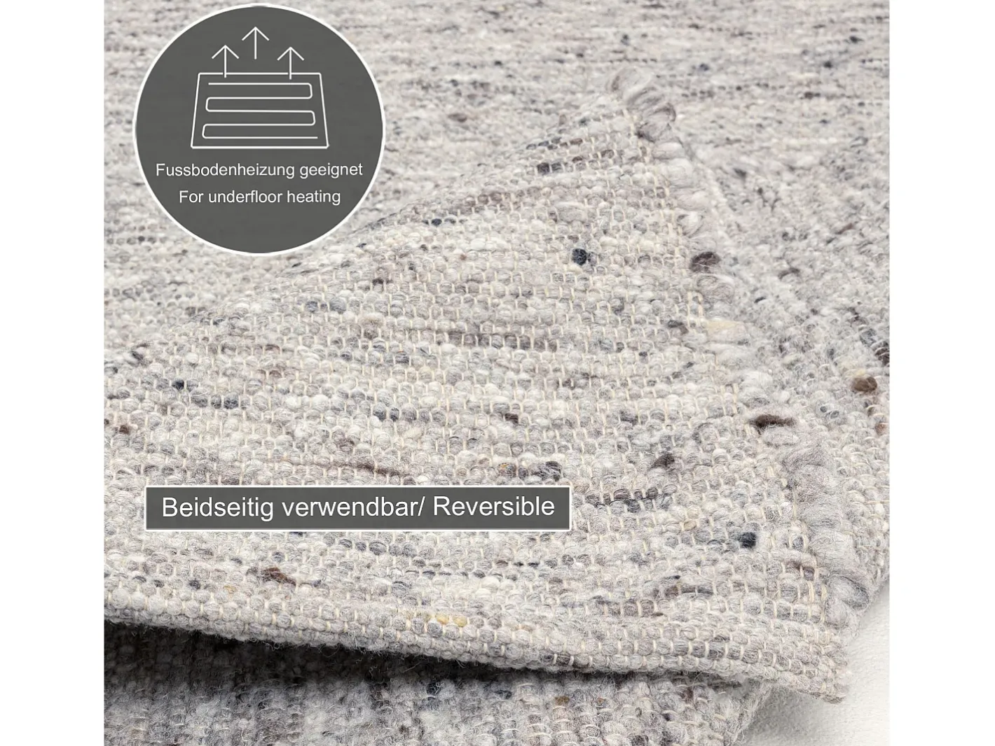 Alfombra de lana tejida a mano reversible 200x250 cm Alm-Glück Gris Sale