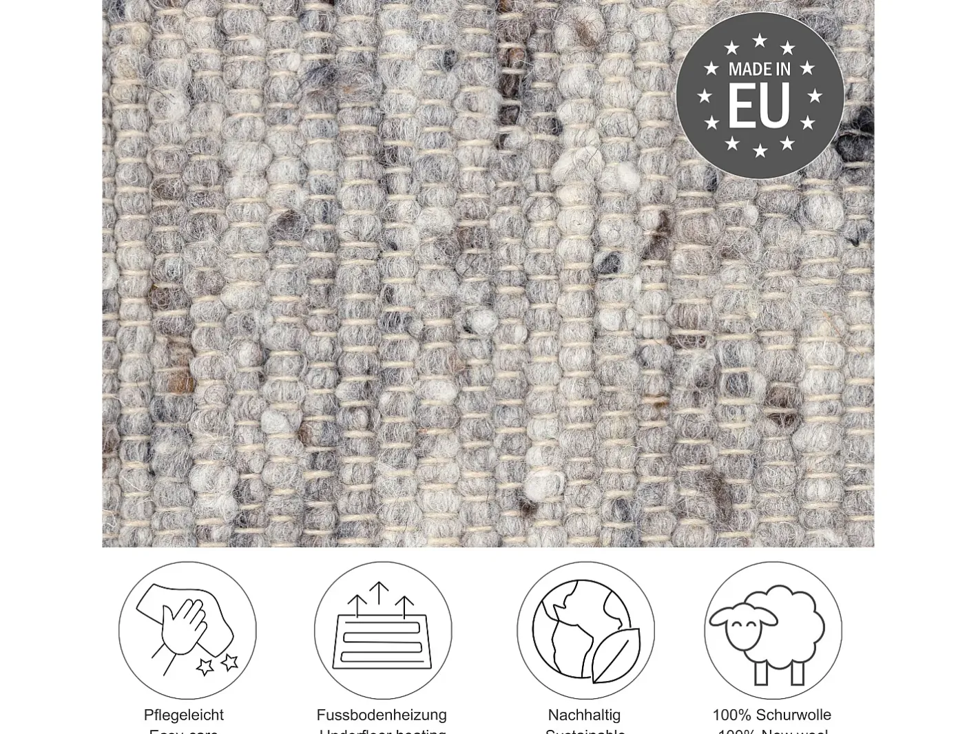 Alfombra de lana tejida a mano reversible 290x390 cm Alm-Glück Gris New