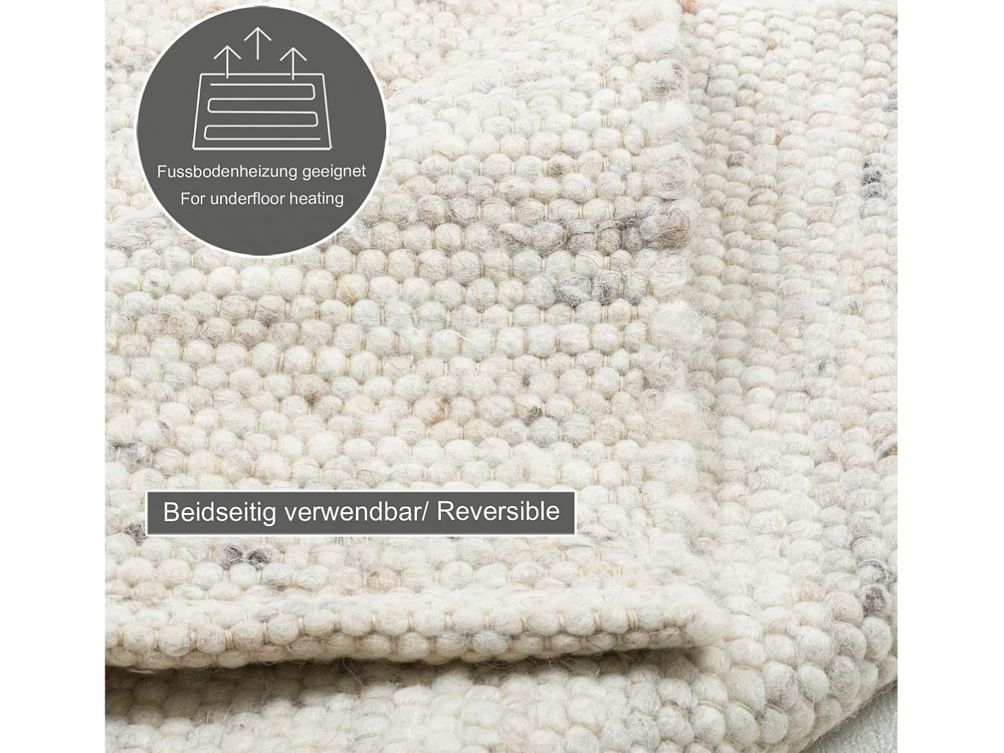 Alfombra de lana tejida a mano reversible 140x200 cm Naturaleza Alm-Glück Color natural claro Discount
