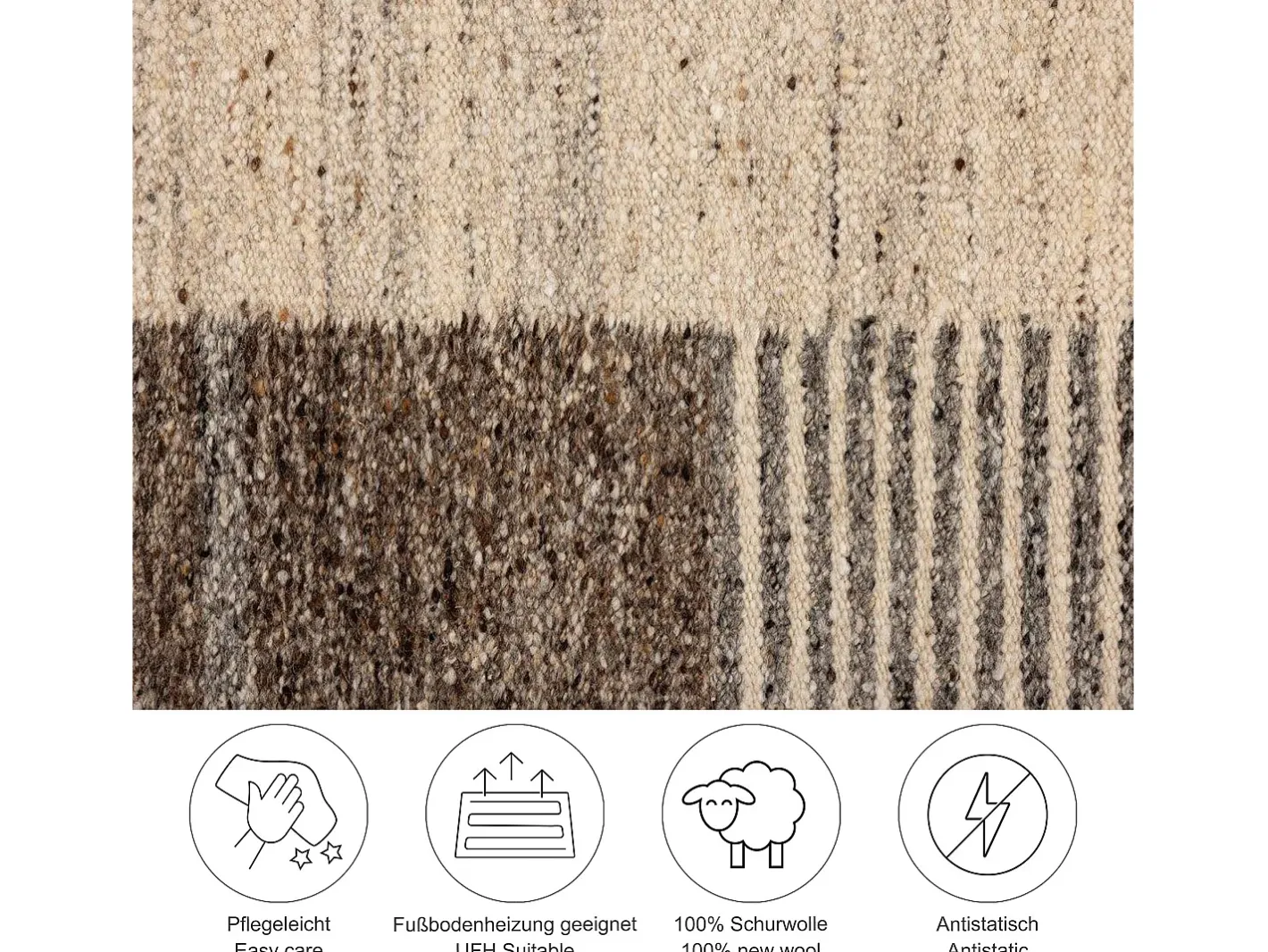 Alfombra De Salón-Alfombra de lana tejida a mano y enrollable 70x140 cm multi Ehrwald Beige