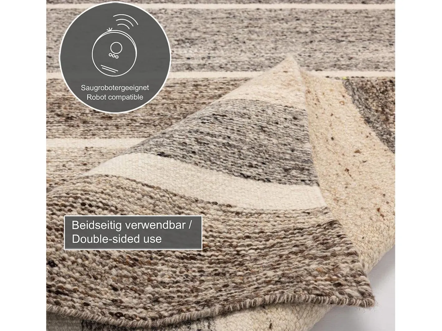 Alfombra De Salón-Alfombra de lana tejida a mano y enrollable 120x180 cm multi Ehrwald Beige