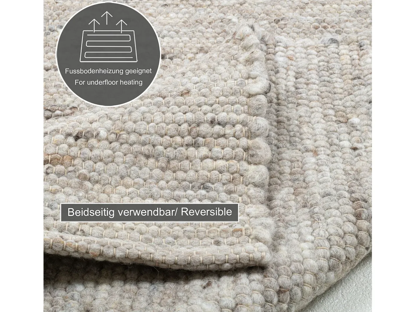 Alfombra De Salón-Alfombra de lana tejida a mano reversible 160x230 cm Arena Multi Alm-Glück Gris antracita