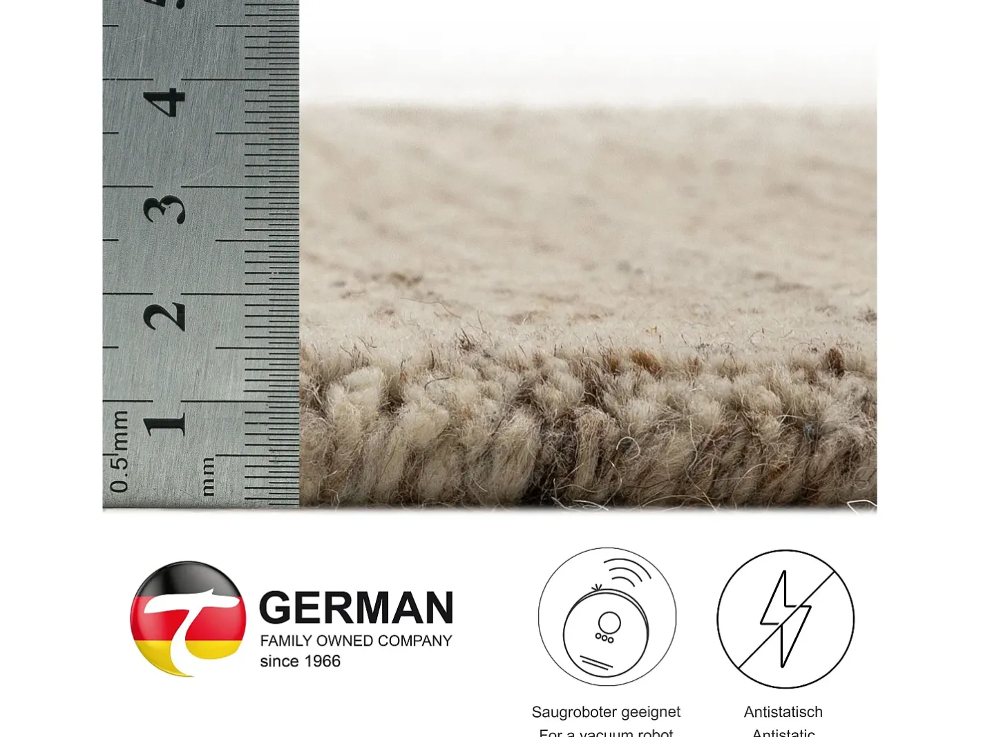 Alfombra de lana UNI tejida a mano 90x160 cm natural Pure Beige