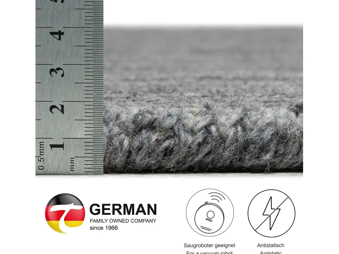 Alfombra de lana UNI tejida a mano 90x160 cm Antracita Pure Gris antracita New