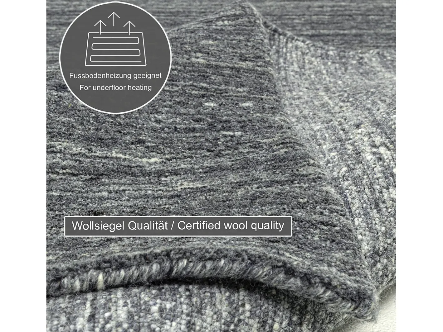 Alfombra de lana UNI tejida a mano 90x160 cm Antracita Pure Gris antracita New