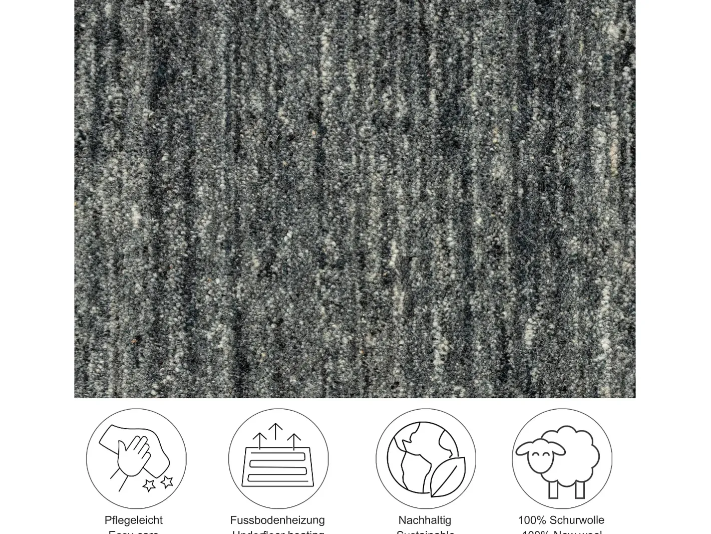 Alfombra de lana UNI tejida a mano 90x160 cm Antracita Pure Gris antracita New