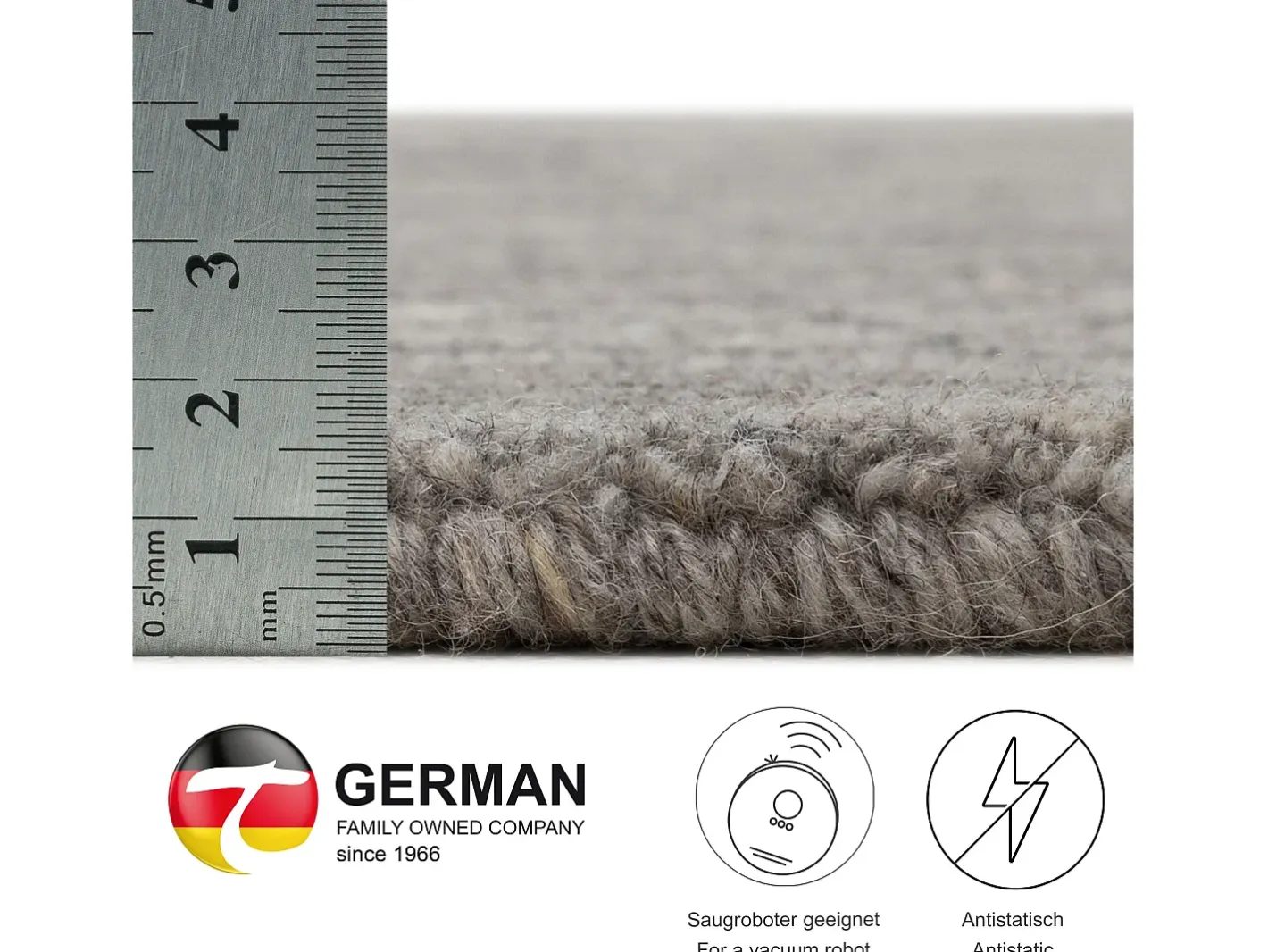 Alfombra de lana UNI tejida a mano 150x150 cm Pure Gris New