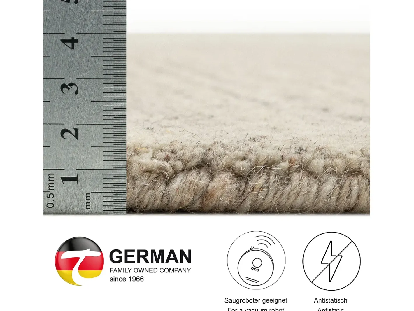 Alfombra de lana UNI tejida a mano 60x90 cm Gris natural Pure Beige New