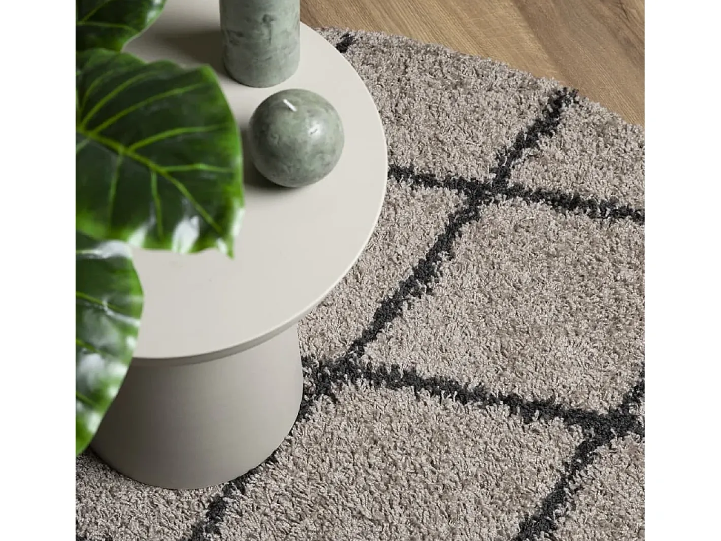 Clicnbuy Alfombra de pelo largo moderna beige y antracita Ø 120 cm Multicolor Discount