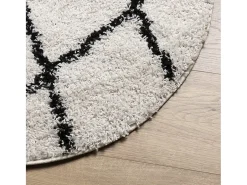 Clicnbuy Alfombra de pelo largo moderna crema y negro Ø 100 cm Multicolor New