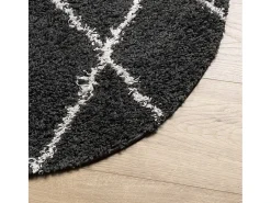 Clicnbuy Alfombra de pelo largo moderna negro y crema Ø 80 cm Multicolor Online