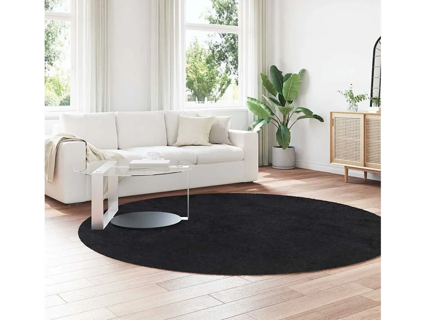 Alfombra de pelo largo negra NAVARRA 240x240 cm poliéster Negro